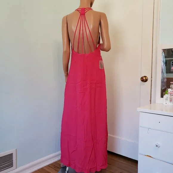 forever 21 pink maxi dress Forever 21 pink ruffle maxi dress size large never